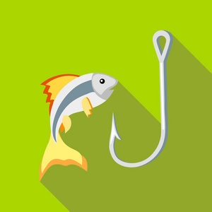 鱼和钩平面样式的图标