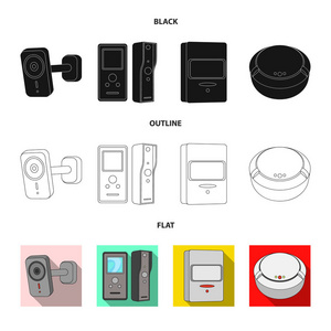 闭路电视和相机符号的孤立对象。中央电视台和系统股票矢量图的采集