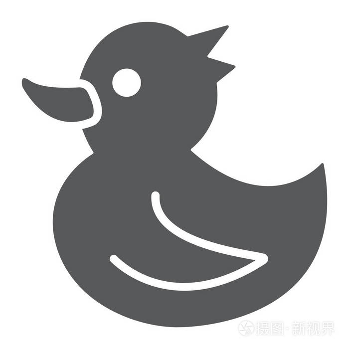 鸭字形图标, 玩具和浴缸, 动物标志, 矢量图形, 白色背景上的实心图案