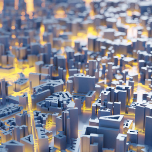 技术特大城市城市和未来技术概念, 原始3d 渲染