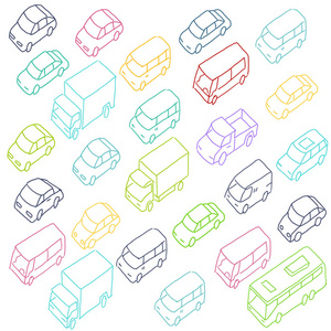 素描交通堵塞汽车堵塞运输公路。手绘颜色版本线