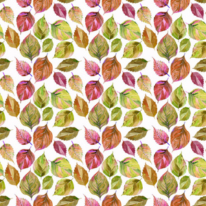 美丽可爱可爱美妙的图形鲜艳的花卉草药秋季橙绿色黄叶图案水彩手素描。完美的纺织品, 墙纸, 包装纸