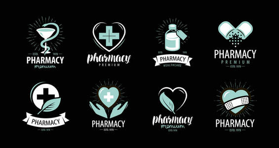 药店, 药店的标志或标签。医学健康医院符号载体