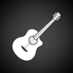 原声吉他图标。黑色与白色的背景。矢量图