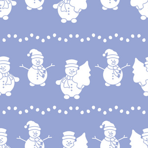 新年快乐2019和圣诞无缝模式。带雪人和圣诞树的矢量插图。包装, 织物, 印刷设计