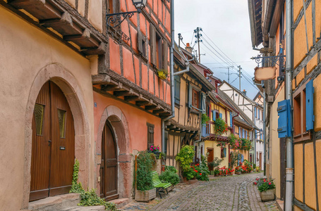 如诗如画的历史街区，在法国的阿尔萨斯，Eguisheim