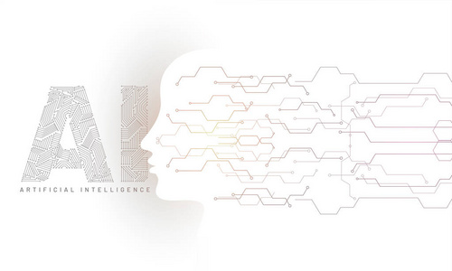 用人工智能文本生成的人脸人工智能 ai 网络横幅概念的数字结构