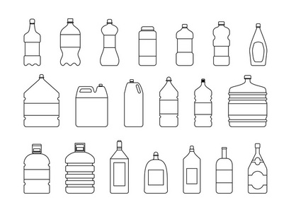 烧瓶剪影塑料水瓶矢量空白自然蓝清洁液水液体空白模板剪影模板插图.