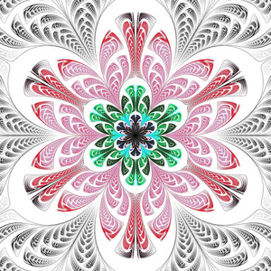 美丽的对称分形蓝色曼荼罗, 花或蝴蝶, 数码艺术品为创意平面设计。计算机生成的图形