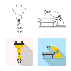 机器人和工厂标志的矢量设计。库存机器人和空间矢量图标的采集