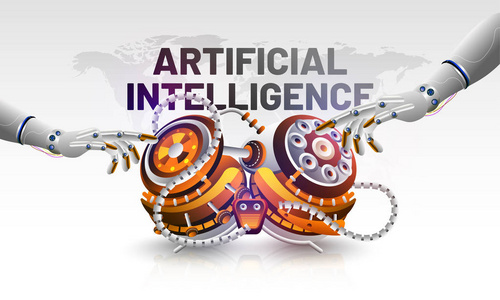 基于人工智能 Ai 概念的横幅或海报设计, 3d 插图机器人手触摸机器人大脑的机器学习