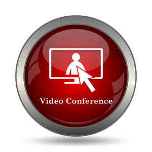 视频会议, 在线会议图标。白色背景上的互联网按钮