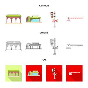 列车和车站标志的矢量设计。网上票股票符号的收集