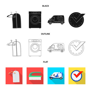 洗衣和清洁标志的矢量插图。收藏衣物和衣物矢量图标股票
