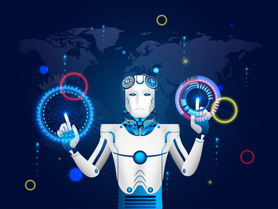 科技未来通信时代人工智能 ai 时代的仿人机器人与虚拟现实概念的图解
