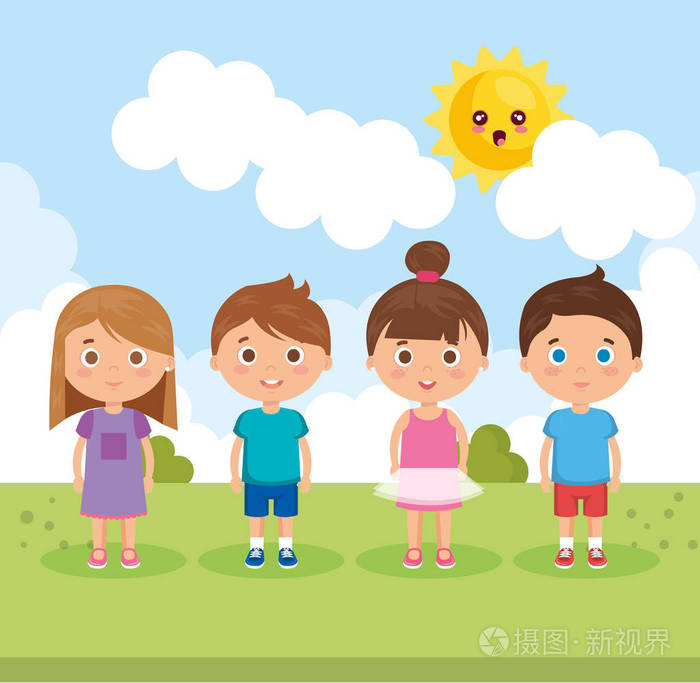 小组小孩子在公园字符