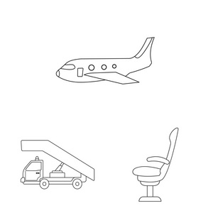 机场和飞机标志的向量例证。一套机场和平面矢量图标的股票