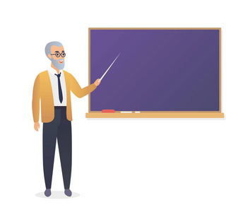 资深老师, 老人教授站在黑板前的教室, 在学校, 大学或大学