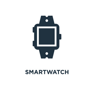 Smartwatch 图标。黑色填充矢量图。白色背景上的 Smartwatch 符号。可用于网络和移动