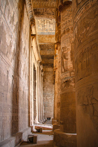 美丽的丹德拉寺庙的内部或哈托尔寺。埃及, 丹德拉, 古埃及寺庙在肯市附近