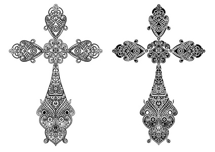 古董基督教十字勋章饰以钻石, 孤立的白色, 矢量 eps10