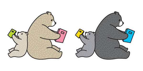 熊向量北极熊插图阅读书字符卡通涂鸦图标徽标