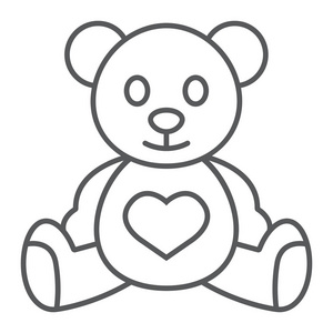 泰迪熊细线图标, 儿童和玩具, 动物标志, 矢量图形, 一个白色背景的