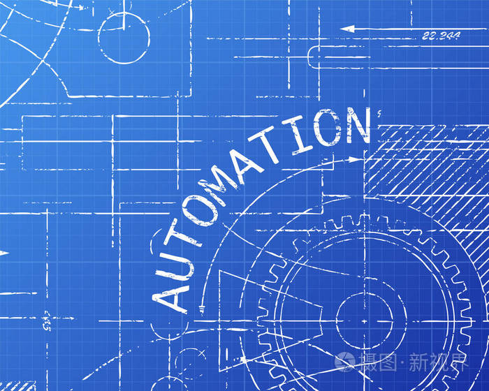 在图纸技术图纸上绘制有齿轮的自动化文字背景