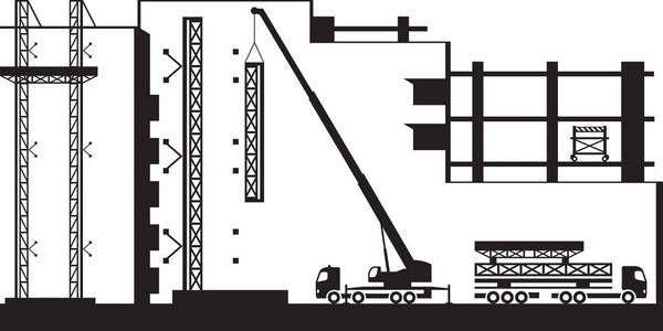 移动起重机安装脚手架在新的大厦向量例证