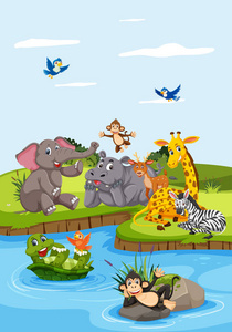 河边野生动物例证照片
