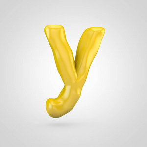 黄色橡皮泥字母 Y 小写在白色背景上被隔离