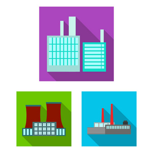 工厂和设施的平面图标集的设计。工厂和设备矢量符号库存 web 插图