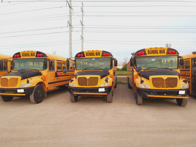 满是校车的停车场等着教育旺季。排满了许多 schoolbus 准备接学生上学