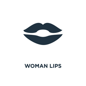 女性嘴唇图标。黑色填充矢量图。妇女嘴唇标志在白色背景。可用于网络和移动