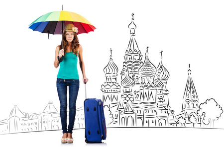 年轻女孩去俄罗斯旅游的概念