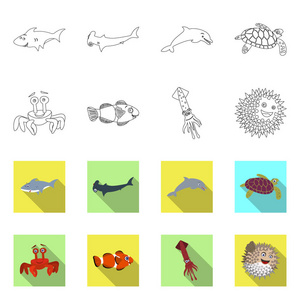 海洋和动物标志的矢量设计。集海洋和海洋矢量图标为股票