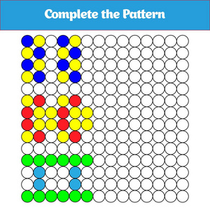 完成该模式。学龄前儿童的教育逻辑游戏。矢量插图