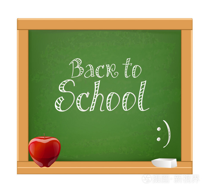 回学校消息与红苹果和 c 木制黑板上
