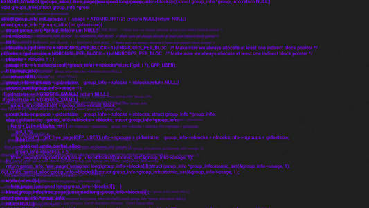 紫色屏幕编码黑客概念动画与故障。编程代码键入错误。大数据和网络攻击。编程代码摘要。Blockchain 概念, 计算机数字代码