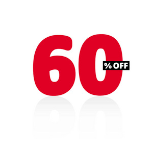 折扣60%.简单的销售矢量图.折扣优惠价格图.红色数字.白色背景.