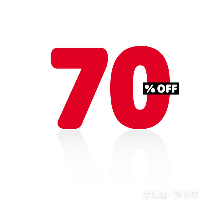 折扣70%.简单的销售矢量图.折扣优惠价格图.红色数字.白色背景.