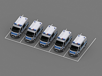 和一队警车一起停车。3d 渲染