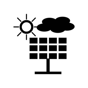 太阳能电池板图标矢量隔离在白色背景, 太阳能电池板透明标志, 黑色