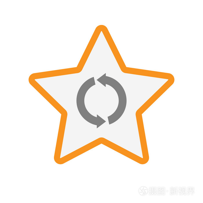 隔离的线艺术明星图标与圆形循环标志