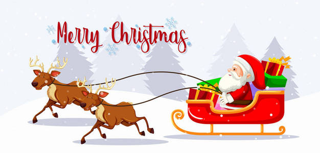 圣诞快乐圣诞老人雪橇插图图片