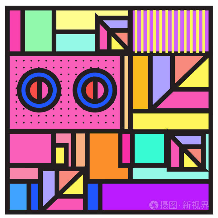 矢量抽象的几何色彩背景.孟菲斯, 印度, 巴西和墨西哥模式