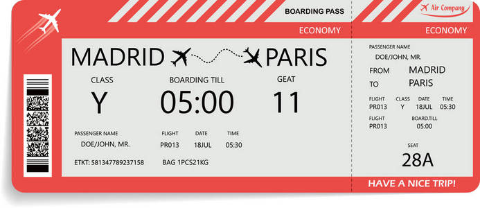 航空公司登机证的模式图片