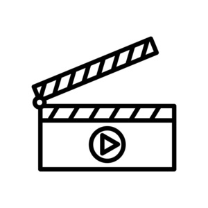 Clapperboard 图标矢量在白色背景Clapperboard 透明符号线条和轮廓元素的线性样式中被隔离