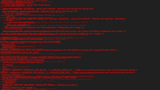 红色屏幕编码黑客概念动画与故障.编程代码键入错误.