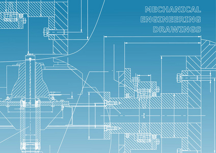 机械工程。技术插图。工程学科背景。技术设计。仪器制作。蓝色和白色